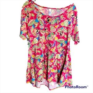 Lularoe High-low Tunic Top Fucshia with Floral Print. Soft Jersey Knit. Medium